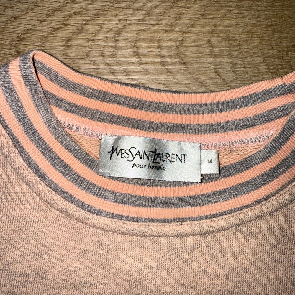 Vintage 90’s Saint Laurent YSL Logo Oversized Salmon Pink Crewneck Sweater - Picture 5 of 7